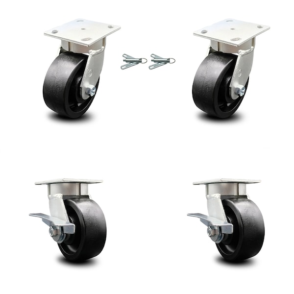 5 Inch Kingpinless Glass Filled Nylon Wheel Caster Swivel Locks 2 Brakes, 2PK